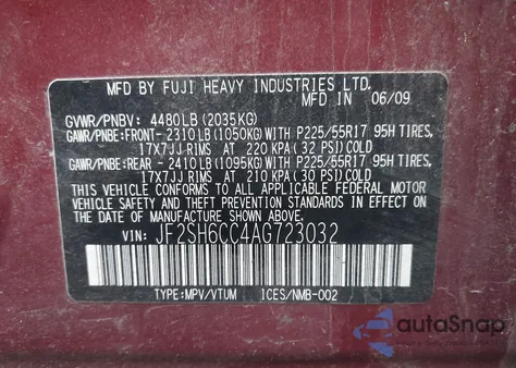 2010 Subaru Forester 2.5X Premium from USA, damaged, VIN JF2SH6CC4AG723032